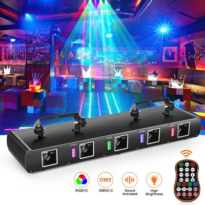 5 Lens 5 Beam RGBYC Party DJ Laser Stage Light w/Remote Projector DMX Disco Show - Image 1 of 4