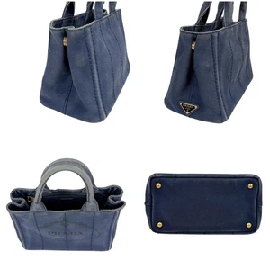 PRADA Canapa 2WAY shoulder bag denim blue Crossbody Tophandle bag Ladies Women's - Picture 1 of 12