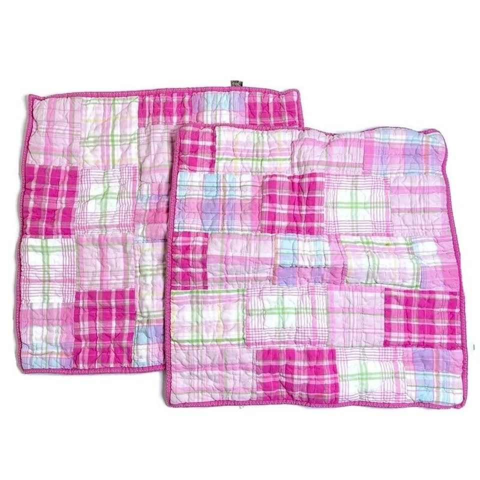 Juego de 2 fundas de almohada acolchadas a cuadros rosa Madras 26 X 26 POTTERY BARN para niños Foto 1 de 4