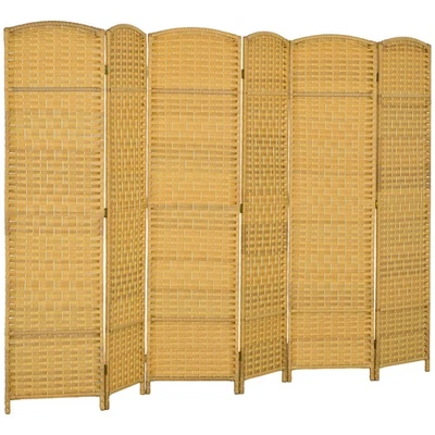 HOMCOM 6 Panel Room Divider Hand-Woven Freestanding Partition Nature Wood - Image 1 of 4