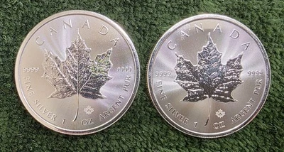 [Lote de 2] Hoja de arce canadiense BU 2025 1 OZ. Monedas de plata - Stocking Stuffers!! Foto 1 de 4