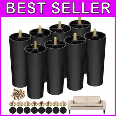 Complete Set of 16 Black 6-Inch Plastic Sofa Legs with Installation Kit Included - Image 1 of 4