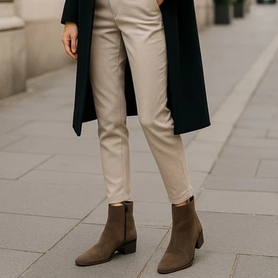 Aquatalia Chocolate Brown Suede Ankle Boots Zipper Italian Leather Block Heel 8M - Image 1 of 4