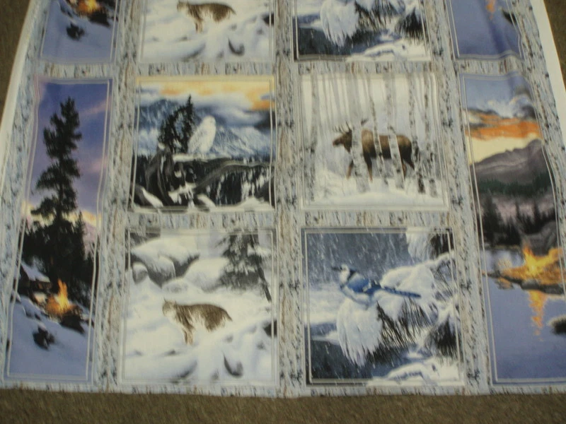 Last Light 冬季野生动物驼鹿猫头鹰蓝色杰伊面板南海织物 — 第 1/1 张图片