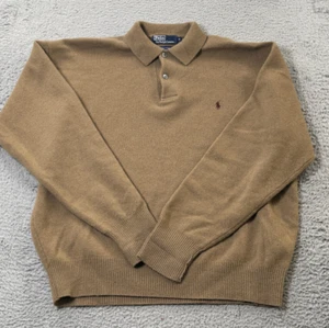 Polo Ralph Lauren uomo XL 100% lana di agnello bottoni colletto polo marrone marrone chiaro - Foto 1 di 9