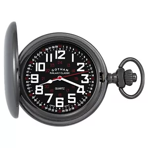 Gotham Men's Gunmetal Hunter Style Quartz Pocket Watch # GWC15044BBK - Picture 1 of 4