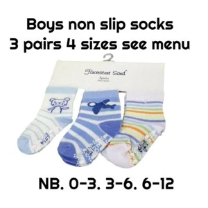 Baby, Toddler Boys ABS Cotton Blend Anti Non Slip Socks 3 Pairs Size 0-12 months - Picture 1 of 4