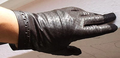 Handschuhe Leder Damen Kaiser Fingerhandschuh Muster perforiert Dark Braun 7 3/4 - Image 1 of 3