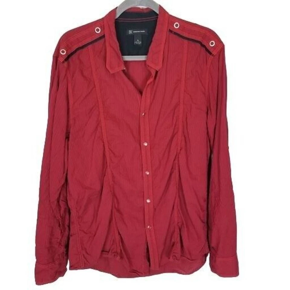 INC International Concepts Mens XL Red Long Sleeves Snap Front Shirt Collared - Image 1 of 4