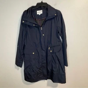 Cole Haan Water Resistant Indigo Blue Packable Removable Hood Raincoat Sz L - Picture 1 of 7