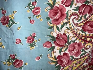 MANTEL CASERO VINTAGE O FUNDA NÓRDICA DOBLE ~ TURQUESA, ROSAS ROJAS, PAISLEY MUST - Imagen 1 de 6