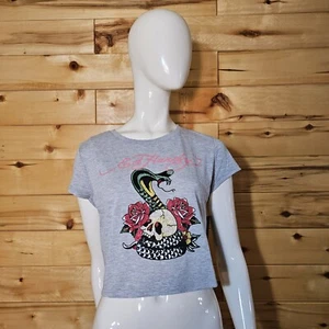 Ed Hardy Crop Top Baby T-shirt Rhinestone Cobra Gray - Picture 1 of 7