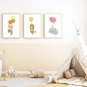 Luftballon Tiere 3er Set Kinderzimmer Bilder DIN A4 Poster Babyzimmer Wandbilder - Bild 1 von 6