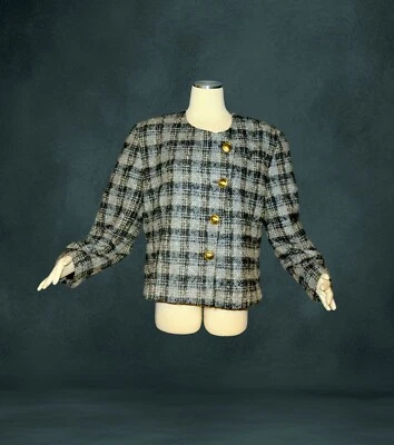 Blazer PENDLETON Virgem Lã Macia Preto Cinza Xadrez Fabricado nos EUA Feminino Tamanho 16 - Imagem 1 de 4