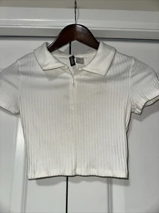 Divided by H&M Light Collared Half Zip Ribbed Crop Top XS - Picture 1 of 4