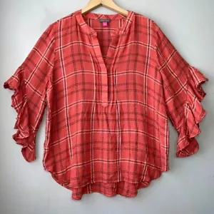 Top da donna Vince Camuto taglia grande a quadri garza Popover Lagenlook Cottage Boho - Foto 1 di 10