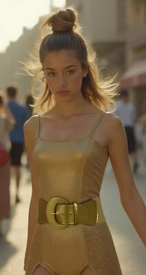 Mujeres Dorado Plata Cintura Elástica Moda Cinturón Ancho Cadera Cintura Alta Talla S M Foto 1 de 4