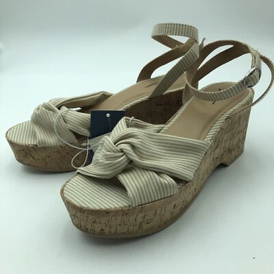 Tacones de cuña de corcho a rayas tostadas de hilo universal correa para el tobillo 8,5 nuevos con etiquetas Foto 1 de 4