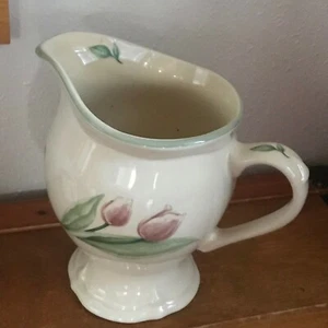 Pfaltzgraff Marked Cream w Pink Tulips Purple Violets Stoneware Water Pitcher - Picture 1 of 10