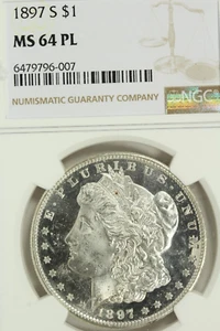 1897-S Morgan Dollar : NGC MS64PL Blazing White - Picture 1 of 4