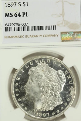 1897-S Morgan Dollar : NGC MS64PL Blazing White - Image 1 of 4