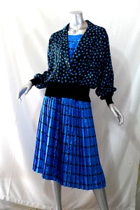 VTG CASTLEBERRY Black & Blue Skirt Suit Size 8 / 10 - Picture 1 of 5
