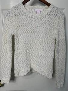 Tommy Bahama Junior Girls Fluffy Knit White Sweatshirt Sz Large Casual Cozy Warm - Picture 1 of 8