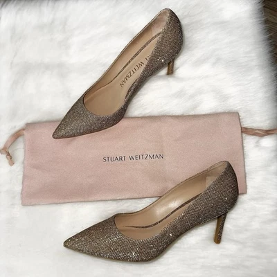 ✨Nuevas bombas tejidas brillantes STUART WEITZMAN Linsi 75 platino dorado 7B nuevas sin caja Foto 1 de 4
