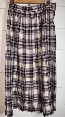 Vintage Talbots Skirt Womens 8 Pink Cream & Black Wool Skirt USA Pleated Plaid - Image 1 of 4