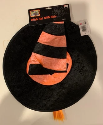 Vintage Totally Ghoul Witch Hat With Hair Orange and Black 18” - Image 1 of 4