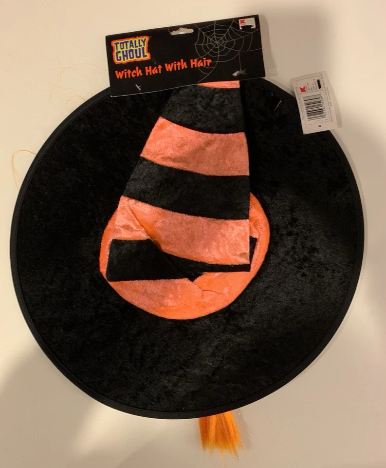 Vintage Totally Ghoul Witch Hat With Hair Orange and Black 18” - Image 1 of 4