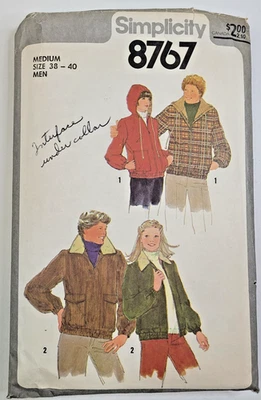 VTG 70s Simplicity Sew Pattern 8767 Men's Lined Jacket w/Hood Option Chest 38-40 - Image 1 of 3