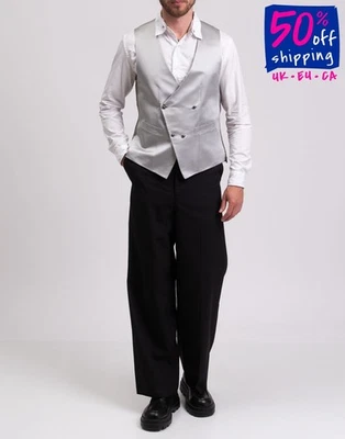 RRP€600 CANALI Silk Waistcoat IT48 US38 M Grey Double Breasted Made in Italy - Image 1 of 4