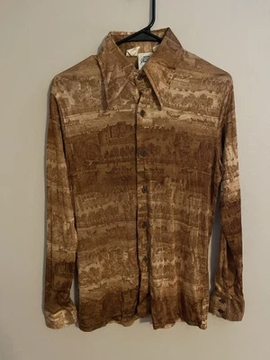 Camisa discoteca vintage años 70 Kennington California Western Horse Carriage - Para hombre M Foto 1 de 4