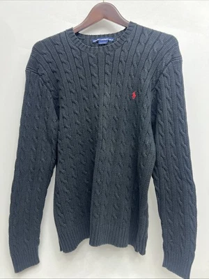 Suéter Ralph Lauren Golf Para Mujer Negro Tejido con Cable Algodón Cuello Redondo - Talla Grande Foto 1 de 4