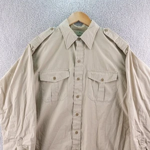 Vintage USA Made LL Bean Mens XL Khaki Long Sleeve Button Up Shirt Pockets Camp - Picture 1 of 7