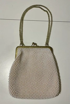 Bolso de mano vintage de los años 50 Corde'-Bead color crema con cuentas monedero asa de cadena Foto 1 de 4