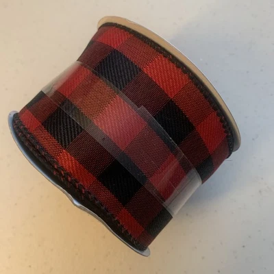 Celebrate It Black and Red Buffalo Check Plaid Ribbon - 2.5" x 20' - New - Image 1 of 4