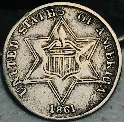 1861 Three Cent Silver Piece Trime Type 3 CONTEMPORARY FORGERY US Coin CC27414 - Изображение 1 из 4