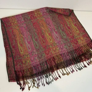 Paisley Pashmina Fransen Schal Tuch rosa grün - Bild 1 von 5