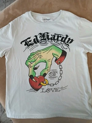 Camiseta Ed Hardy Corazón Mano Para Hombre Camiseta L Amor Artic Azul Corazón Cadenas Usada en Excelente Condición  Foto 1 de 4