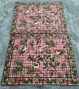 April Cornell Chickadee and Checked Placemats Red Winter Holidays Set of 2 - Picture 1 of 14