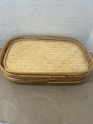 Lote 5 bandejas de bambú de ratán de mimbre Tiki Lap TV para servir 19x13 vintage Foto 1 de 4