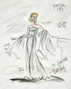 8x10 Estampado Grace Kelly Edith Disfraz Boceto Para Atrapar a un Ladrón 1955 #ANTES DE SAW - Imagen 1 de 1