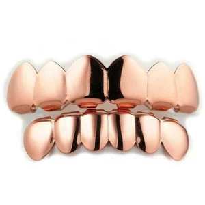 18K rosévergoldet IP beschichtet GRILLZ EDELSTAHL oben & unten Zahn Hip Hop Grill - Bild 1 von 6