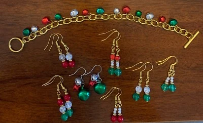 LOTE de 7 pr Pendientes de Navidad de Cristal y Pulsera Jingle Bell Foto 1 de 4