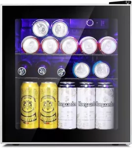 Mini Bar Fridge Portable Small Glass Door Beverage Refrigerator Cooler 46L Black - Picture 1 of 13