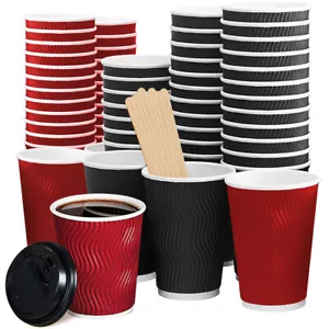 Vivva Disposable Coffee Cups Including Lids Healthy Paper Takeaway 8OZ/12OZ/16OZ - Picture 1 of 14