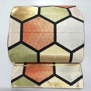 Kimono japonés, seda pura usado Fukuro OBI, elegancia extrema Kinshari antiguo - Imagen 1 de 13