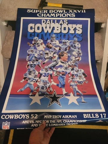 Rare vintage Superbowl XXVII Dallas Cowboys full size poster 24x37 Cover